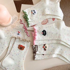 Women's Mid Calf <b>Socks</b> With Bear Pattern Polka Dot Yarn Breathable Spring Autumn Style - Product Image 3