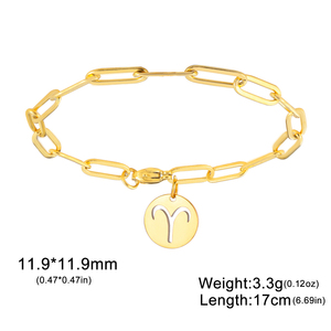 Myshape Zodiac Charm Bracelet Mujeres Acero inoxidable Paperclip Cadena Pulseras Constelación Acuario Aries <span class=keywords><strong>Tauro</strong></span> Leo Joyería - Product Image 6