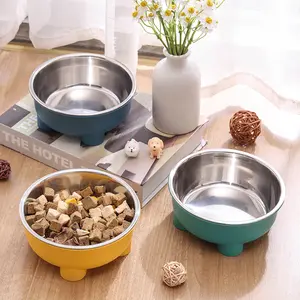 Tazón alimentador para gatos duradero antideslizante al por mayor, cuenco elevado de acero inoxidable para comida de perro, cuenco de agua