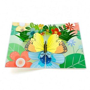 Carte de vœux personnalisée avec logo imprimé, fleurs 3D en forme de papillon, avec les meilleurs vœux - Product Image 3
