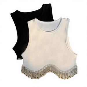 Top Corto de Punto con Cuello Redondo y Adornos, Estilo Europeo y Americano, Sin Mangas, Transpirable y Ajustado para Mujer - Product Image 3