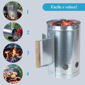 Accendifuoco per Carbonella 17x27 cm con Manico in Legno e Scudo Termico per Accensione Rapida del Barbecue - Product Image 5