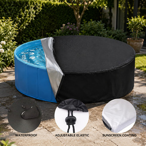 Couverture de piscine ronde pour chien, imperméable, argentée, en tissu Oxford, avec cordon de serrage, pour piscine pour animaux de compagnie - Product Image 3