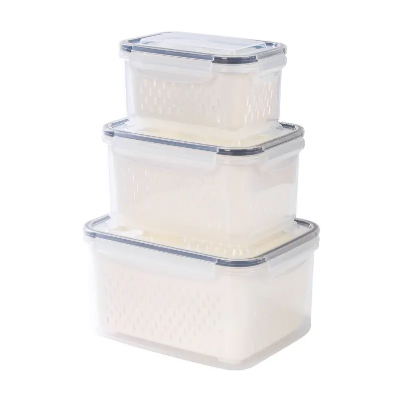 Rectangular kitchen food storage box with filter Refrigerator storage box filter vegetable egg crisper plastic clear sealed box