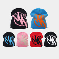 Bonnet en tricot jacquard abstrait style streetwear Y2K, 6 couleurs, coupe ample unisexe, bonnet d'hiver, vente en gros