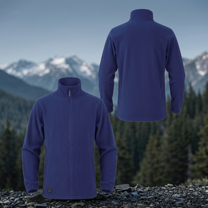 Combinaison de travail en polaire bleue personnalisée à fermeture éclair intégrale pour homme, en polyester, coupe-vent, respirante, anti-boulochage, pour l'extérieur - Product Image 2