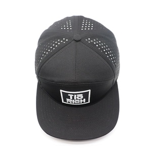 High Quality 7-Panel <b>Flat</b> Bill Baseball Cap Unisex Waterproof Performance Sporty Laser Cut <b>Hat</b> with Rubber Logo Black Color - Product Image 5