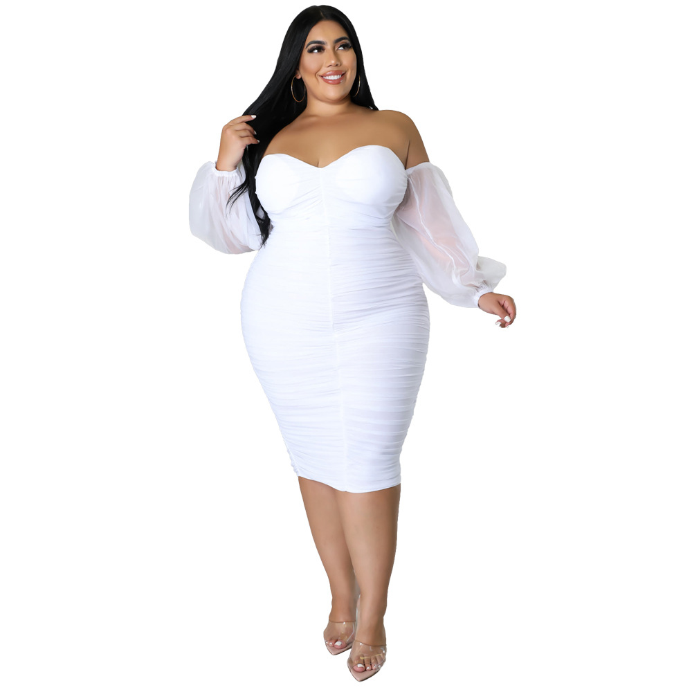 tight fitted dresses for plus size Final Sale Plus Size Shiny BodyCon Dress with Side Ruffle and Front Slit in Red