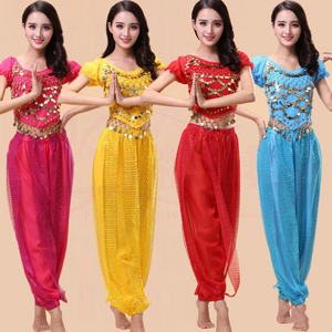 Sparkly <span class=keywords><strong>Bollywood</strong></span> Indian Cosplay Outfits Sequin Puff Sleeve Crop Top con pantalones Harem para el rendimiento - Product Image 1
