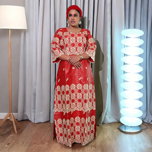 Robes <span class=keywords><strong>boubou</strong></span> africaines personnalisées H&D, <span class=keywords><strong>robe</strong></span> vintage brodée en <span class=keywords><strong>bazin</strong></span> riche avec foulard - Product Image 2