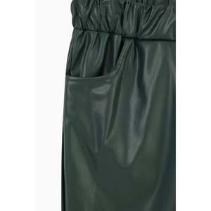 Pantalon en cuir PU vert château, taille haute, coupe droite, pour femmes - Product Image 1