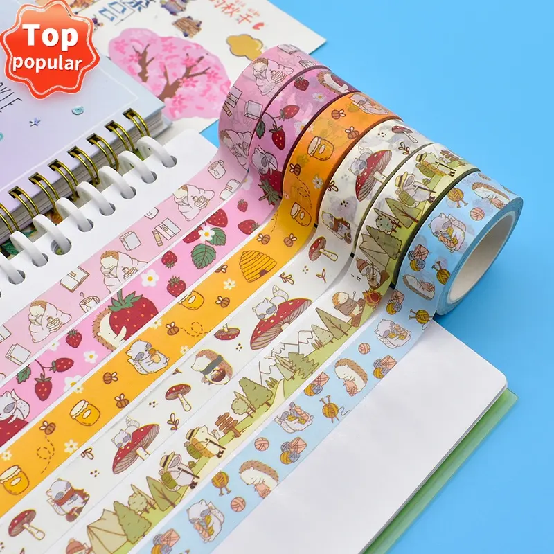 Aangepaste Print Full Colored Journaling Zuiveldecoratie Zelfklevend Papier Maskeren Washi Tapes