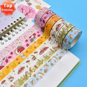 Kertas perekat dekorasi buku harian jurnal warna penuh cetak kustom selotip Washi