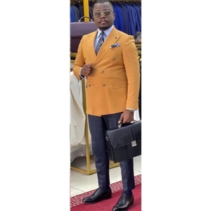 Costumes Homme 2 Pièces Orange et Bleu Marine, Costumes de Mariage Formels <span class=keywords><strong>Style</strong></span> <span class=keywords><strong>Italien</strong></span> pour Homme, Tuxedos de Marié - Product Image 1