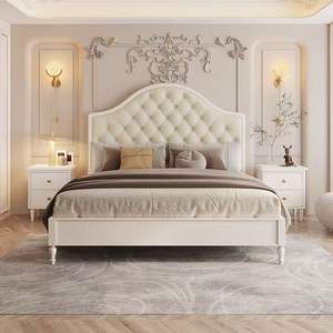 Europeo francese retrò letto in legno massello parigi doppio <span class=keywords><strong>1</strong></span>.8m semplice camera da letto antica morbida borsa con letto tappezzeria di stoccaggio della metà del secolo - Product Image 2