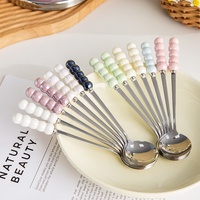 Cuillère à dessert, soupe, café et thé coréenne en acier inoxydable avec manche en céramique, idéale pour les fêtes, mariages et événements spéciaux