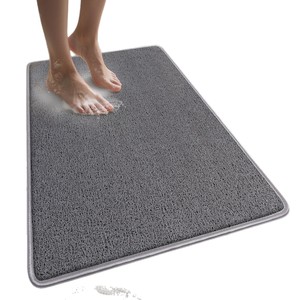 Tapis antidérapant pour salle de bain, tapis de douche rectangulaire gris en PVC, tapis de bain imperméable au design minimaliste - Product Image 5