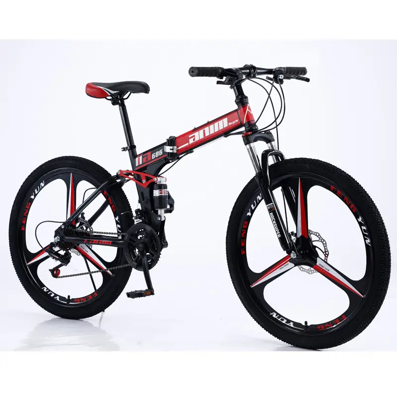 China direct factory 24/26 inch dual disc brakes full suspensions folding mountain bike for adult