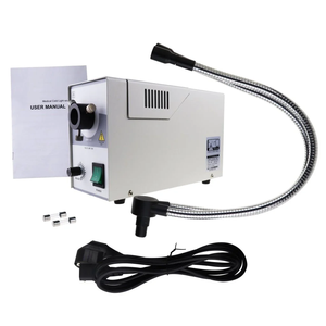 Iluminador de microscopio de fibra óptica de doble tubo con cuello de cisne y BRILLO AJUSTABLE + Bombilla halógena de cuarzo de 24V 150W 3200K - Product Image 6