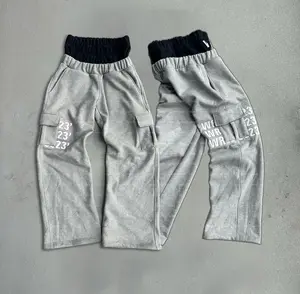 Y2K Flare Sweatpants Sweat TrackPants Bordado Personalizado Cintura Dupla 100% Algodão Velo Perna Reta Jogger Faixa Calça Carga Homens