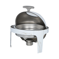 Nouveau produit : Réchaud rond en acier inoxydable blanc de 6 L avec couvercle roulant pour buffet, idéal pour hôtels et restaurants