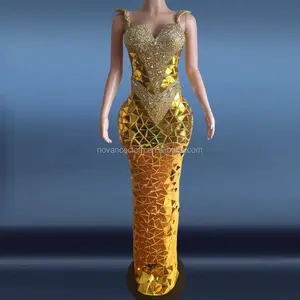 NOVANCE Y1800-D Damen bekleidung 2022 Gold Pailletten Hosenträger Ballkleider Party Maxi Pailletten Abendkleid Kleid Für Party