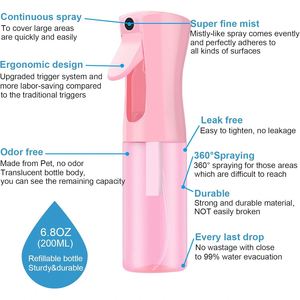 Custom 160ml 200ml 250ml 300ml 5oz <b>Pink</b> Blue Violet Reusable Hair Barber PET Screen Printed Fine Mist Sprayer Continuous <b>Spray</b> - Product Image 3