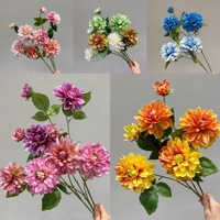 Dahlias artificiels en soie de haute qualité, grand format, effet hydratant, toucher réel, vente en gros, arrangement floral pour la maison, Thanksgiving