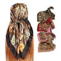Foulard carré de luxe en satin de soie 90x90cm pour femme, motif à carreaux, style printemps, châle, hijab, bandana