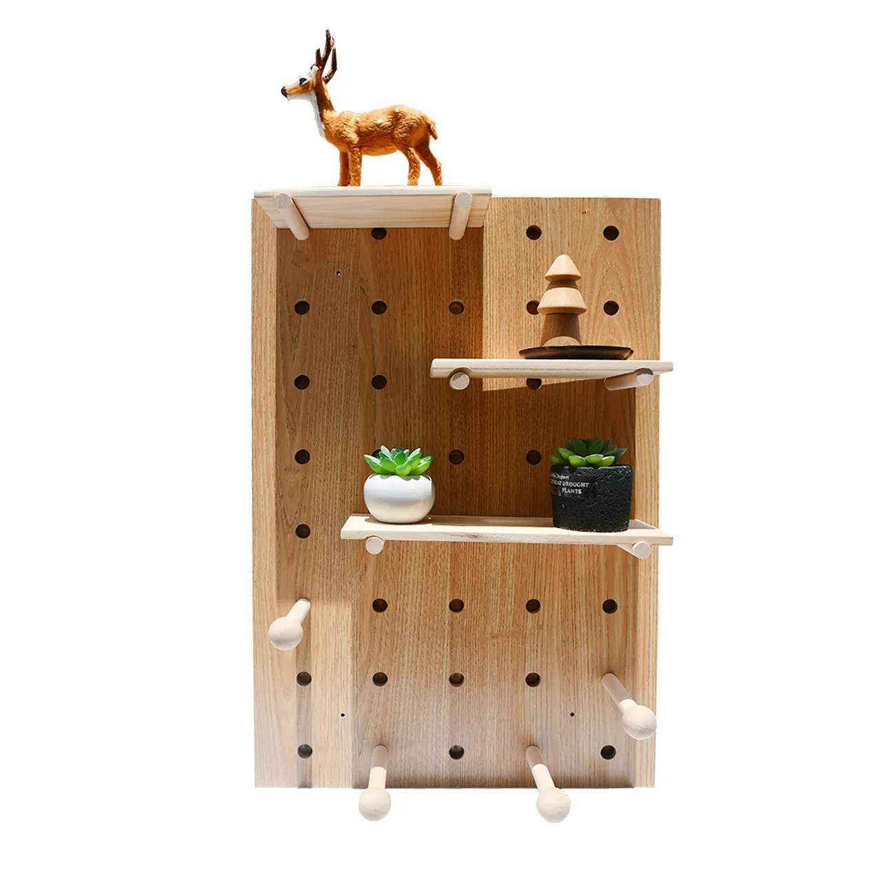 YOULKE Wood Panel Pegboard Modular Hanging Storage Organizer Coat Rack Shelf Wooden Floating Shelves for Wall