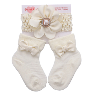 Nouvel Ensemble Chaussettes Bébé Fille Coton Printemps Automne Couleur Claire avec Nœud Bandeau pour 0-12 <span class=keywords><strong>Mois</strong></span> - Product Image 5