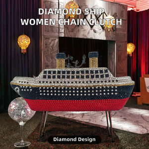 Bolso de Mano Elegante para Mujer, con Forro de PU, Metálico, con Cierre Magnético y Correa de Cadena, Modelo Diamond Ship - Product Image 2