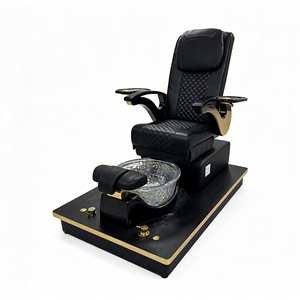 Fauteuil de pédicure électrique de luxe en PU noir avec bassin pour les pieds en verre cristal, garniture dorée, lumière LED, fauteuil de pédicure inclinable pour spa - Product Image 6