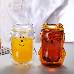 Nuova Popolare Tazza in Vetro a Doppia Parete a Forma di Orso, Tazza da Caffè in Vetro Borosilicato Termoisolante per Uso Domestico con Coperchio - Product Image 6