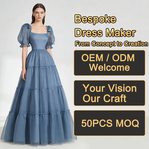 Robes pour femmes à col carré, manches courtes bouffantes, en tissu organza, avec ourlet à volants superposés, maxi, formelles, pour <span class=keywords><strong>mariage</strong></span>, mariée, soirée - Product Image 1