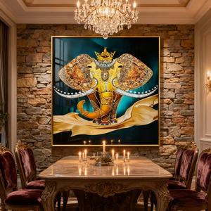 Peinture d'animaux de style islamique, Peinture de l'éléphant sacré, Vente en gros, Affiche encadrée, Décoration murale LED, Peinture en porcelaine de cristal - Product Image 1