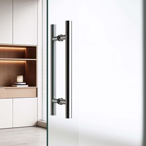 Porta Scorrevole Interna in Vetro Temperato Satinato 90x215 cm con Binario in Alluminio |   Distanziatore di Chiusura Ammortizzato 25 Mm-Amalfi14 - Product Image 5