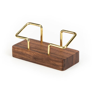 Hongjie - Portatarjetas de visita de madera de nogal y latón, organizador de escritorio moderno y sencillo para uso en la oficina y el hogar - Product Image 4
