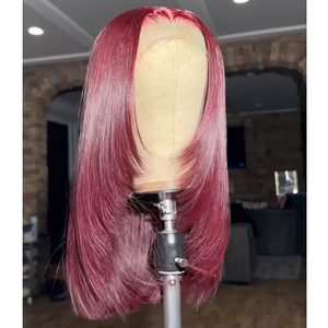 Perruques BOB Lace Front en Cheveux Brésiliens Naturels, Double Trame, Cuticules Alignées, Coupe Droite, Couleur Bordeaux Noir pour Femmes - Product Image 1