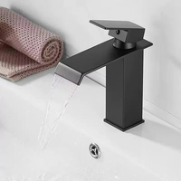 Robinet de lavabo moderne à bec cascade en acier inoxydable, mitigeur carré de lavabo