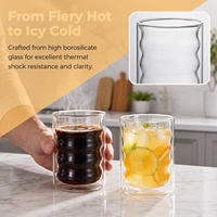 Ensemble de tasses à café en verre ondulé à double paroi, résistantes à la chaleur, avec paille en verre et brosse de nettoyage pour les boissons glacées au latte