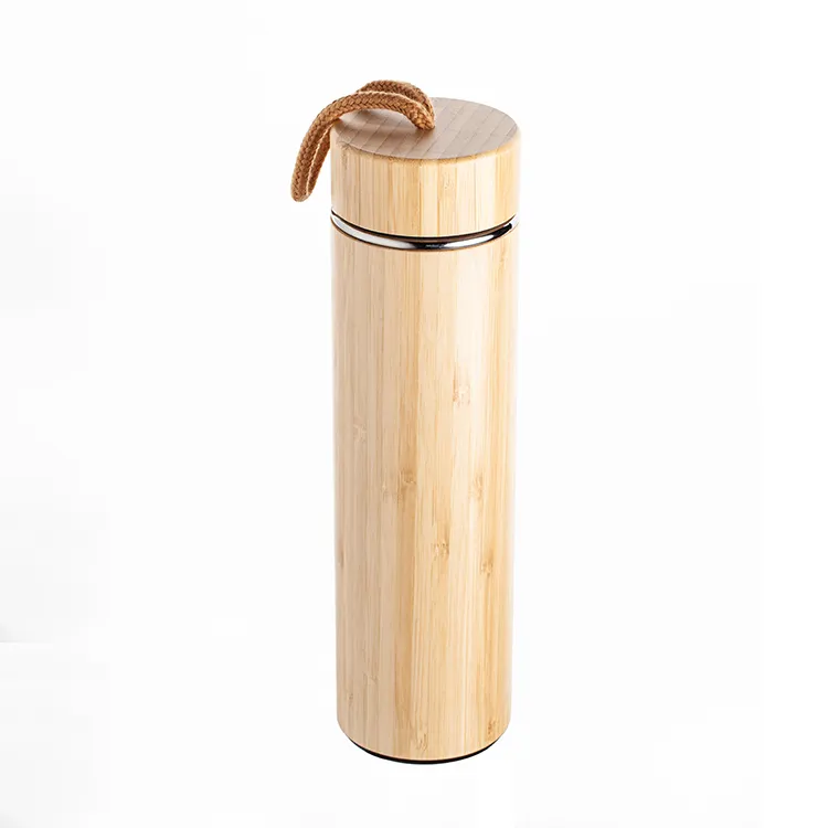 500ml Eco-friendly Promocional Aço Inoxidável Travel Mug Tumbler Garrafa De Água De Bambu Com Alça