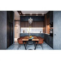 Set Kabinet Dapur Modular Kayu Solid Berlapis Cat Dua Warna Modern dan Tahan Lama dengan Wastafel dan Pulau untuk Penggunaan Hunian