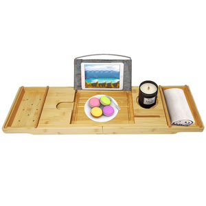Bamboo Bathtub Rack With Cup Holder And <b>Tablet</b> <b>Stand</b> <b>For</b> Bathroom Relaxation - Product Image 3