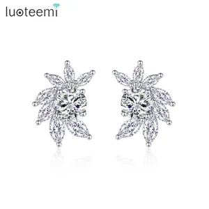 LUOTEEMI Top Sale Party Christmas Jewelry Fashion Elegant Exquisite Full Crystal CZ Flower Stud Earrings