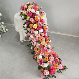Tissu en soie artificielle, rangée longue de fleurs, style transfrontalier, arrangement de sol pour mariage européen, table de conférence, vitrine d'<span class=keywords><strong>exposition</strong></span> - Product Image 3