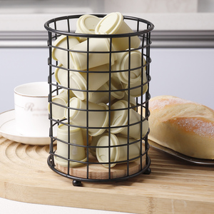 Porte-ustensiles en fil métallique noir pour comptoir de <span class=keywords><strong>cuisine</strong></span> avec base en bois, grand porte-ustensiles de comptoir, panier de rangement pour capsules de café - Product Image 5