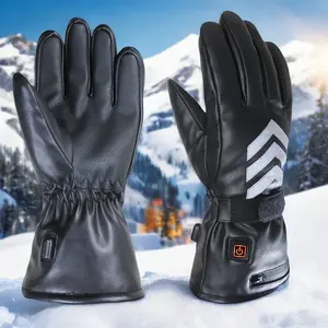 Unisex 7.4V 4000mAh Rechargeable USB Heated Leather Gloves Waterproof for Winter Sports & Snowboarding for Men & Women Skiing