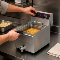 Friteuse électrique commerciale 13L en acier inoxydable à cuve unique avec valve de vidange d'huile, friteuse de table pour restaurant et restauration rapide