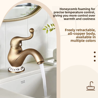 Robinet mélangeur vintage monotrou pour lavabo, style européen, en cuivre, eau froide et chaude, à poser sur comptoir, avec cartouche céramique